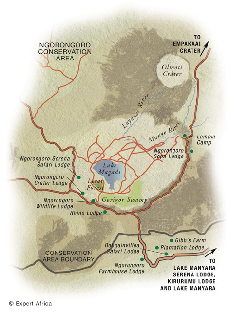Ngorongoro Crater map showing