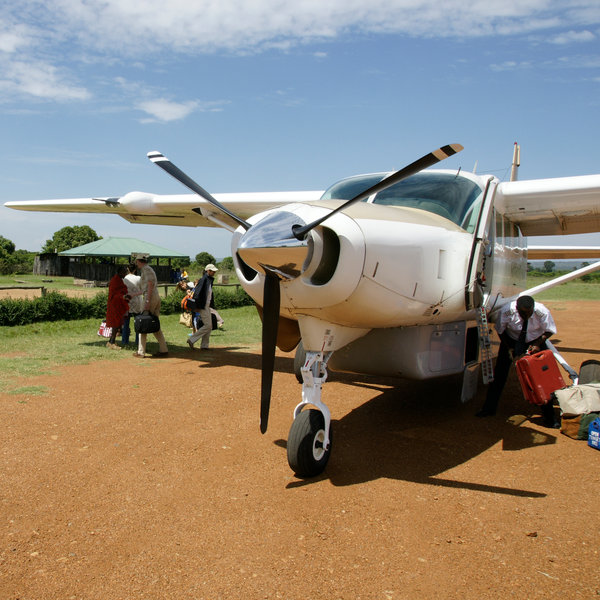 Planes land at bush airstrips around the reserve, dropping and collecting passengers.