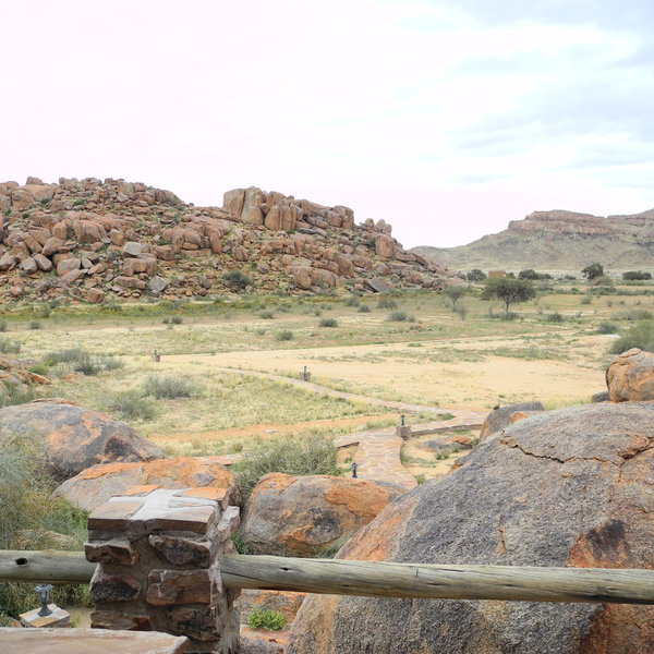 Outside is a veranda with lovely views of the rocks.