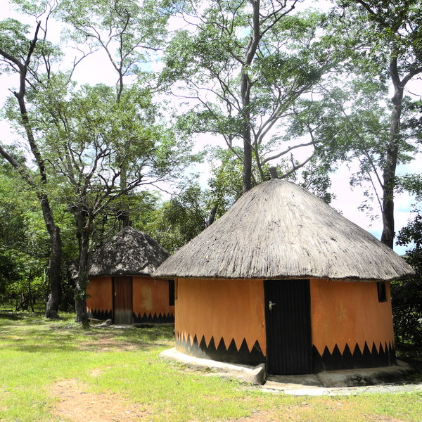 The thatched rondavels are functional…