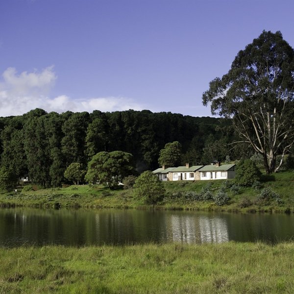 Chelinda Camp is built overlooking a large trout dam on the Nyika Plateau.