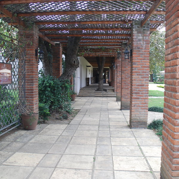 Paved paths lead around the main building...