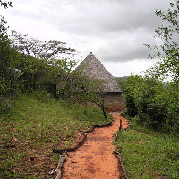 Sloping pathways lead down to the main areas of the camp.