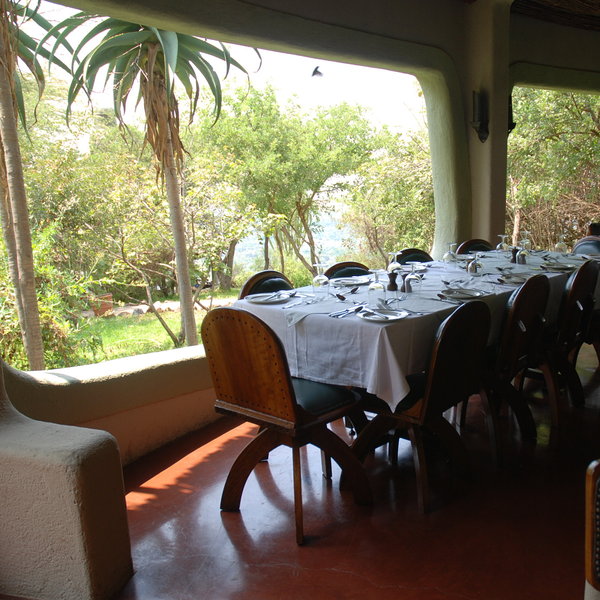 The large windows offer lovely views over the gardens.