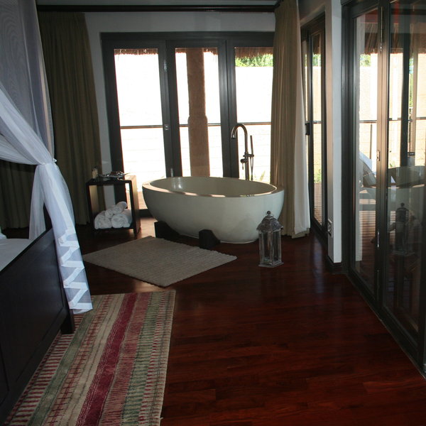...with an indoor bathtub and an outside shower.