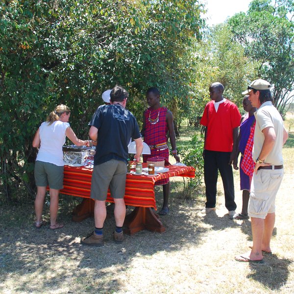 Brunch after a good morning game drive is usually taken outside…