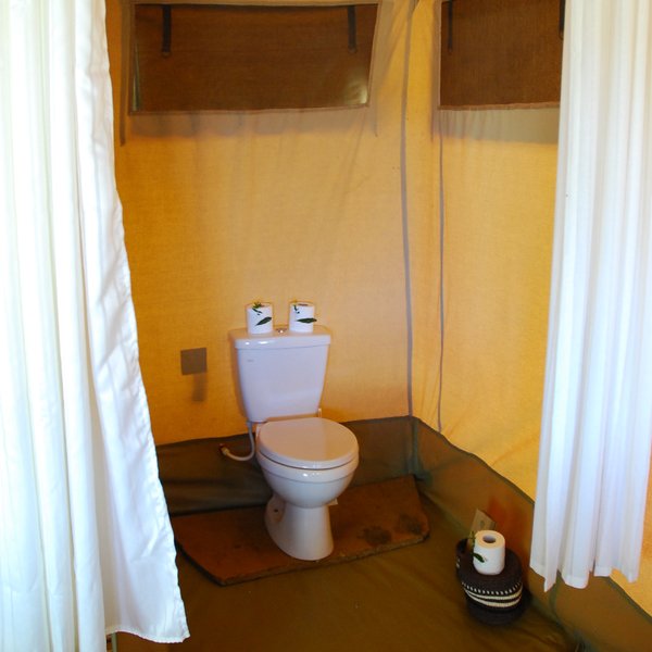 Flush toilets are neatly tucked away…