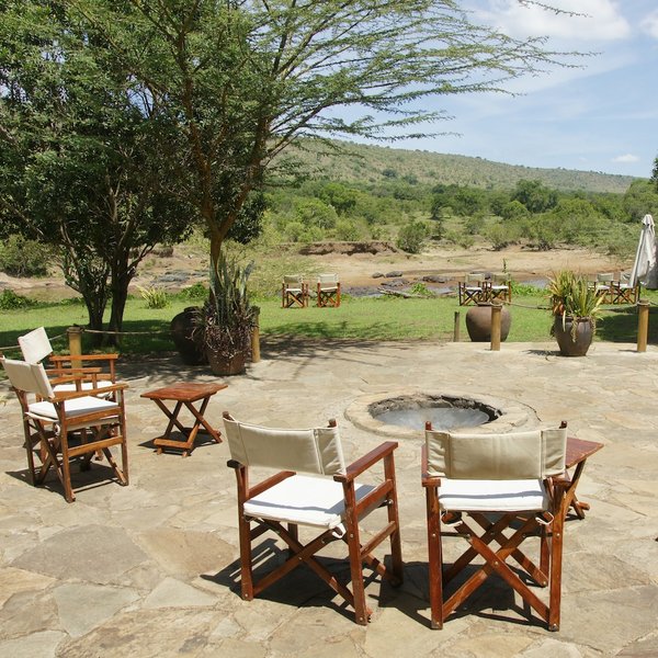 The dining terrace has a fire pit where guests tend to gather after dinner.