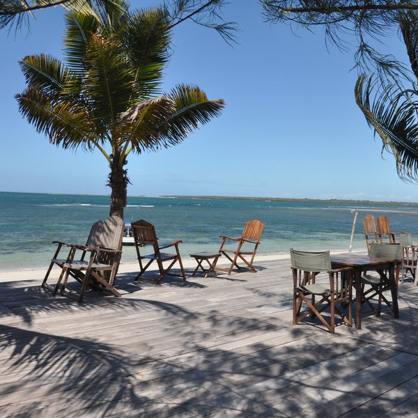 ...as well as an outside dining area in the shade of some palm tree...
