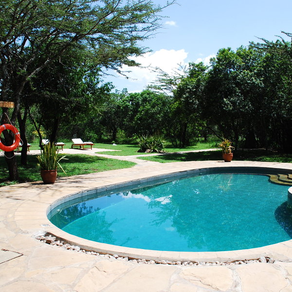 The pool, quite close to the dining and lounge area, is a welcome spot to cool off on a hot day.