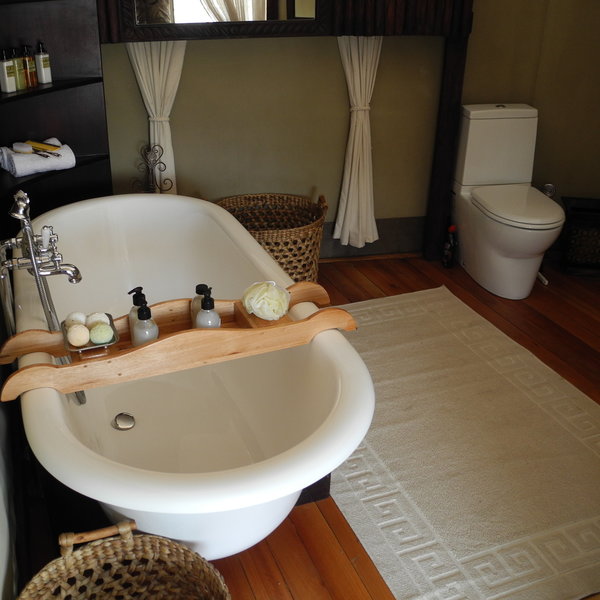 ...and inside there is a large bath tub and toilet.