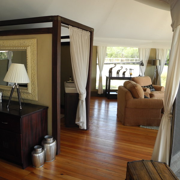 The bathroom is found in the centre of the tent...