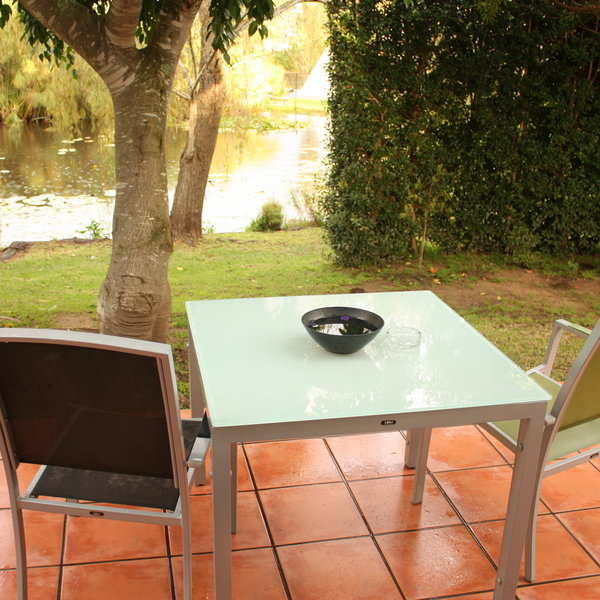 Each room has its own patio