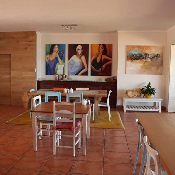 Upstairs is a bright dining area...