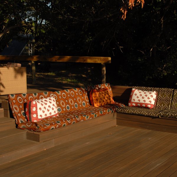 The deck has plenty of comfy seating...