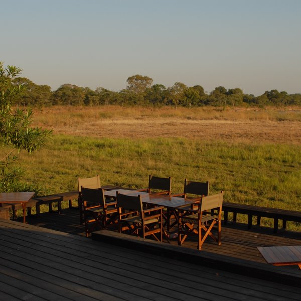 Meals can also be served on a raised wooden deck looking over the plains.