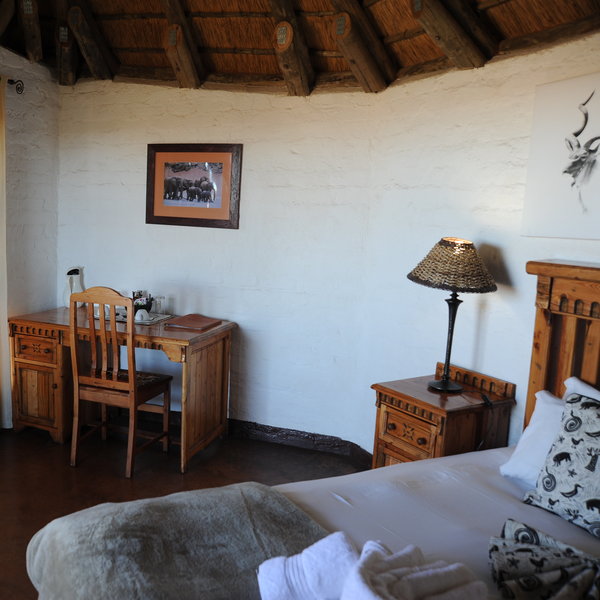 …furnished with light wood furniture.