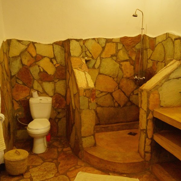 … a flush toilet and a walk-in shower.