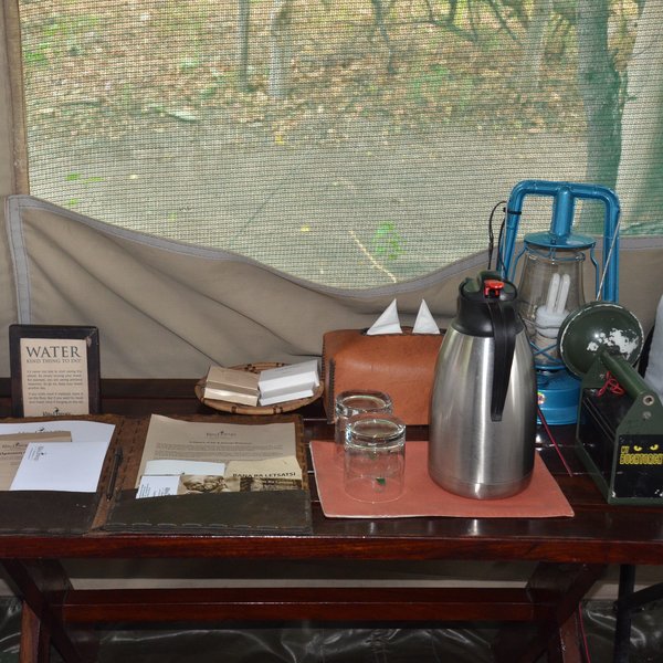 The tent includes some basic necessities like solar lantern, water flask, torch and a wardrobe.