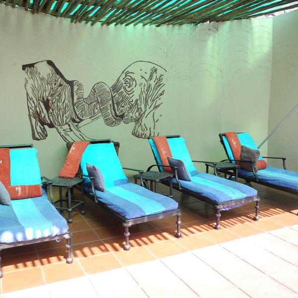 …surrounded by sunloungers.