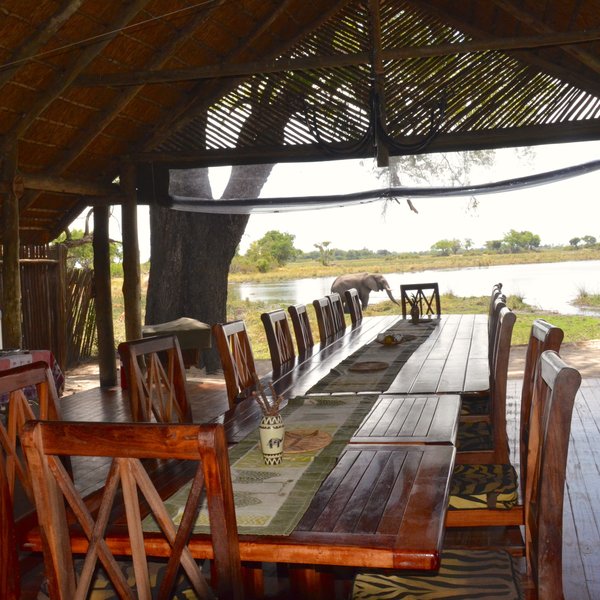 ...dining area with a long table for communal eating.