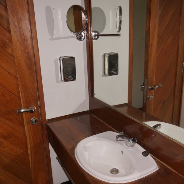 The en-suite bathrooms are small, but functional, and they have a sink and a shower.