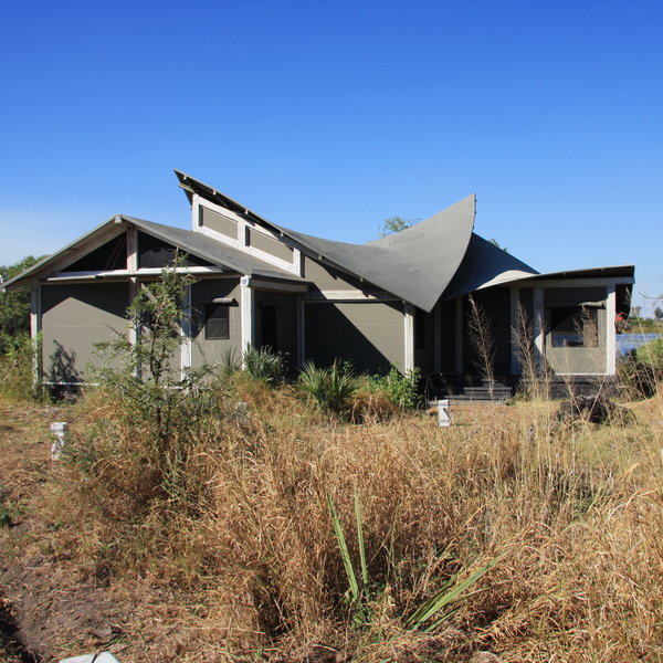 The luxurious Abu Camp is located on a seasonal lagoon in the Okavango Delta.