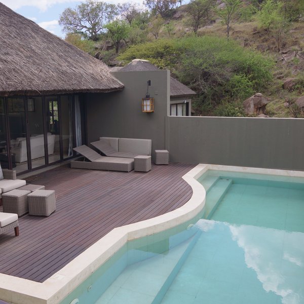 Each Villa has a sparkling blue, private plunge pool on an outside deck.