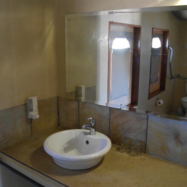 The bathroom...
