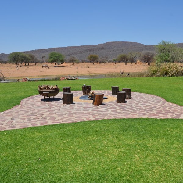The beautiful outdoor area has a fire bowl around which to enjoy a sundowner...