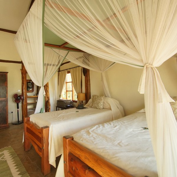 …furnished with two single beds…