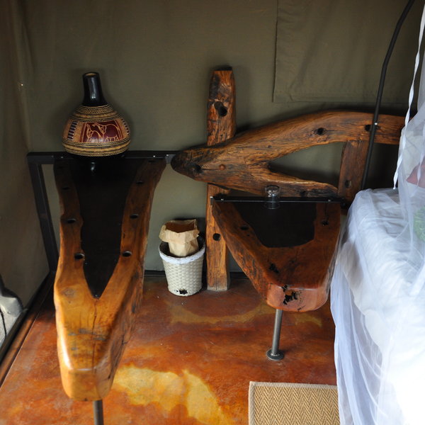 ...with interesting wooden furniture...