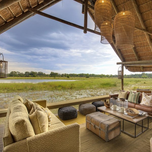 Sable Alley overlooks a lagoon connected to the Khwai River and Moremi beyond.