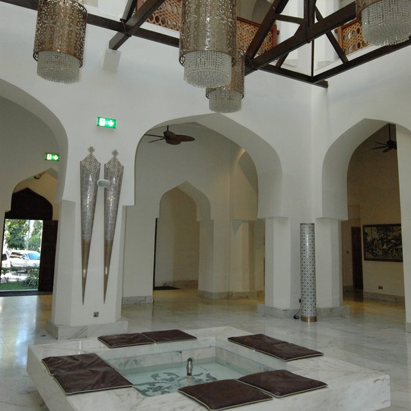 The entrance hall is grand and imposing...
