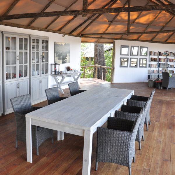 This newly built lodge has a smart main area...