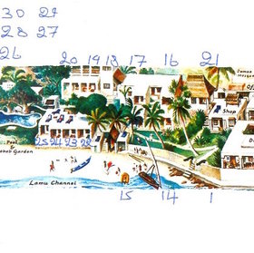 This annotated sketch shows the layout of Peponi's rooms south of the restaurant.