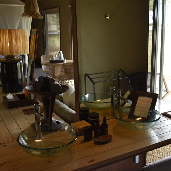 Or you might choose to open the shower's glass front for an outdoor experience.