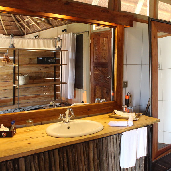 At the back of the tent is a large en-suite bathroom…