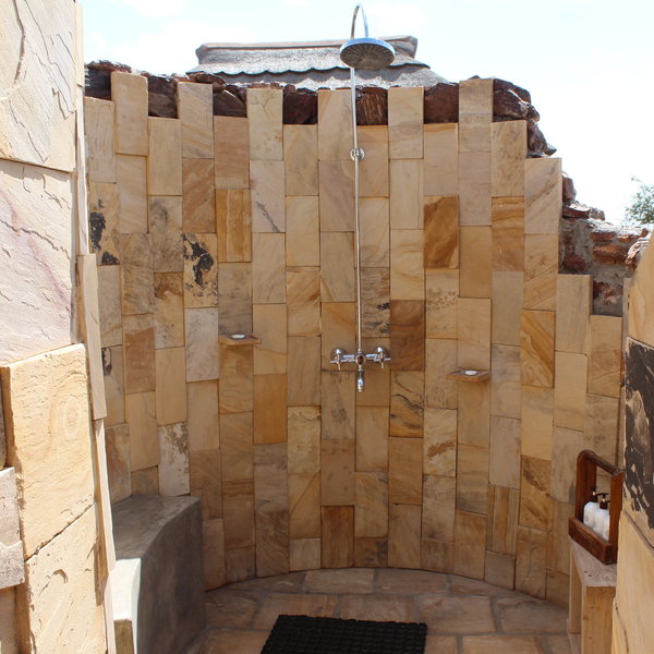 with an enormous outdoors shower.