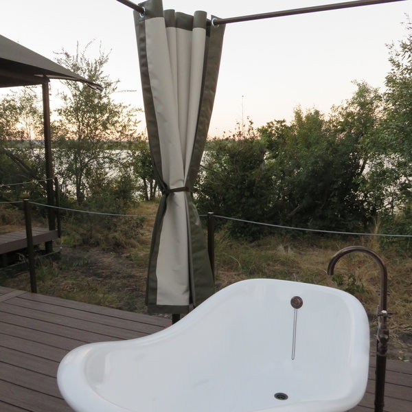 or, while taking a bath in the outside tub.