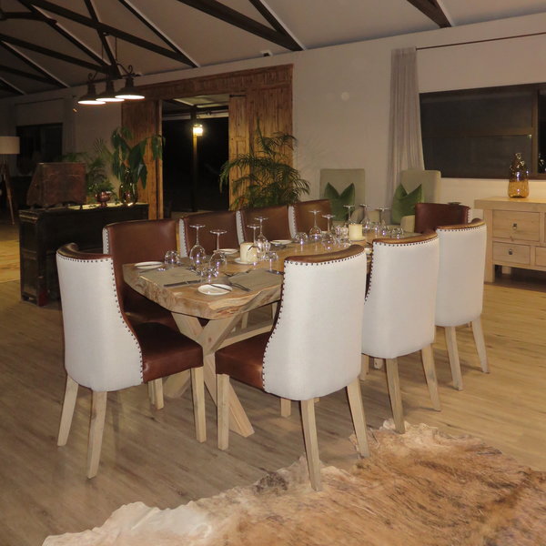 ...and inside in the spacious dining area.