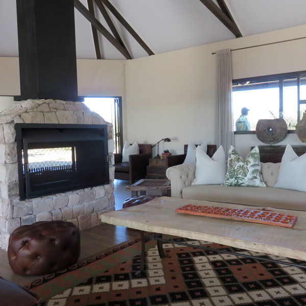 ...with comfortable couches around the central fireplace.