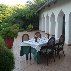 Dining can be indoors or outdoors.