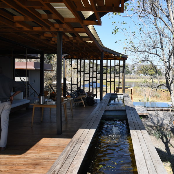 There are some modern design touches such as these water features...