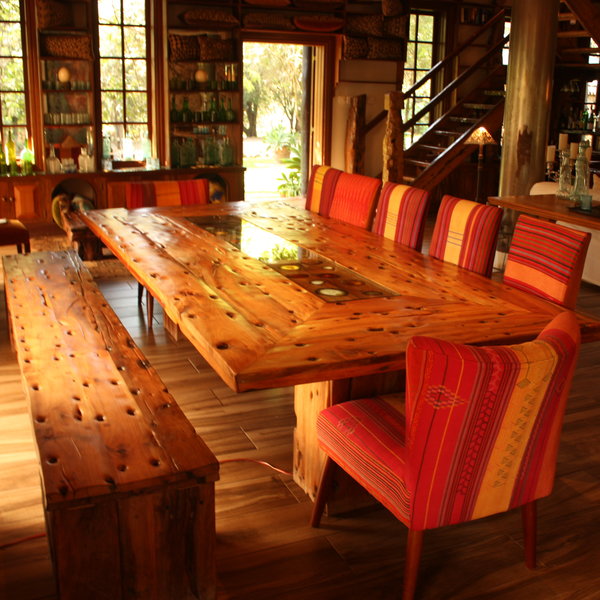 Inside is a large dining table ...
