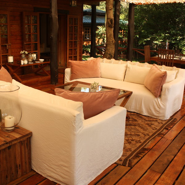 overlooking the garden.