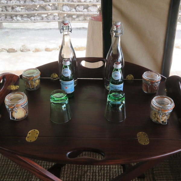Including a table with bottled water and homemade snacks which are regularly replenished....