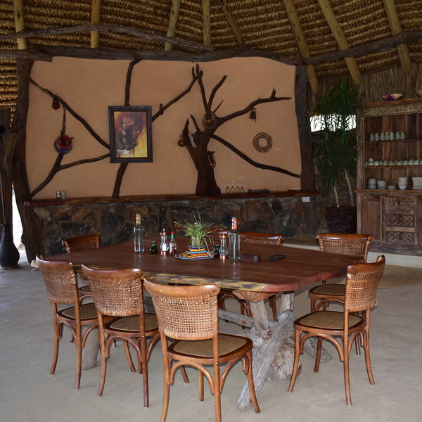 ... with a communal dining table at the other.