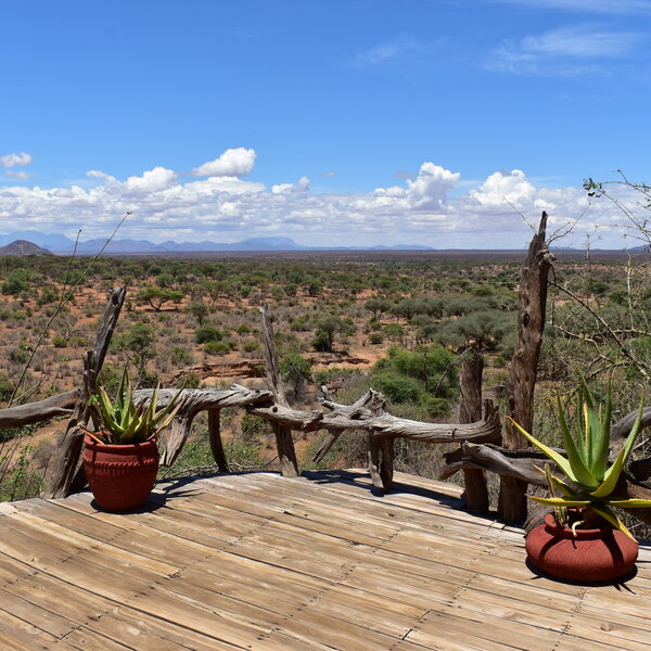 Il Ngwesi features rustic, open fronted cottages set on the hillside facing the Mukogodo escarpment