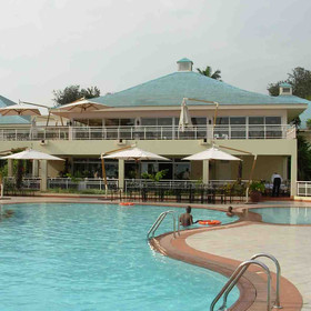 The restaurant, cafe and bar overlook the pool...